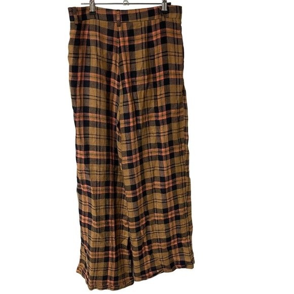 Free People Lyla Menswear Plaid Trouser Slouchy Wide Leg Olive Black Rose Size 4 - Picture 3 of 5